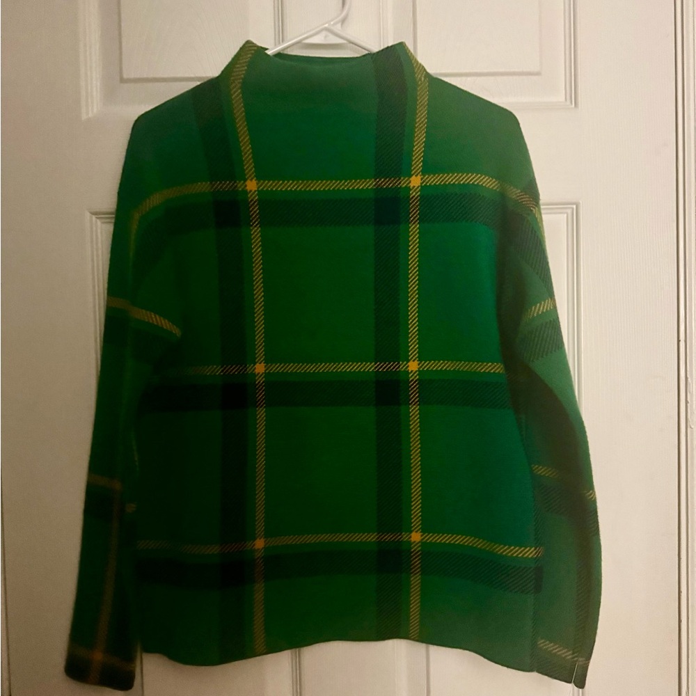 Tahari Green Plaid Knit Sweater Top | Size S